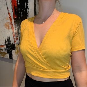 Yellow/Orange Crossover Neckline Crop Top